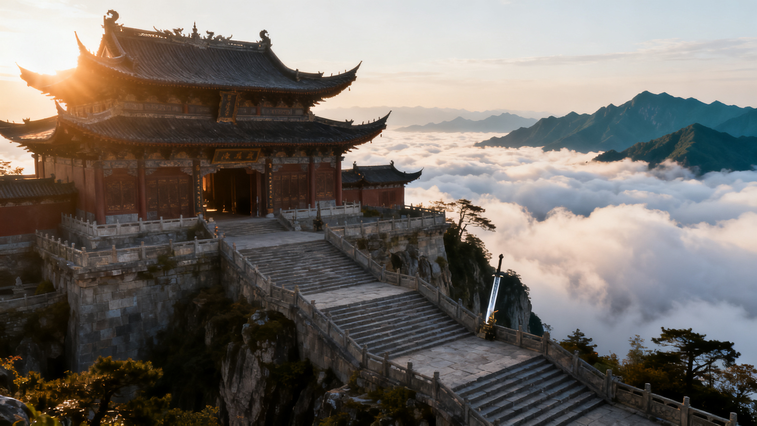 天龙八部私服发布网·峨眉门派升级路线:加点、技能与练级点全解配图:云海之上的门派山门大殿